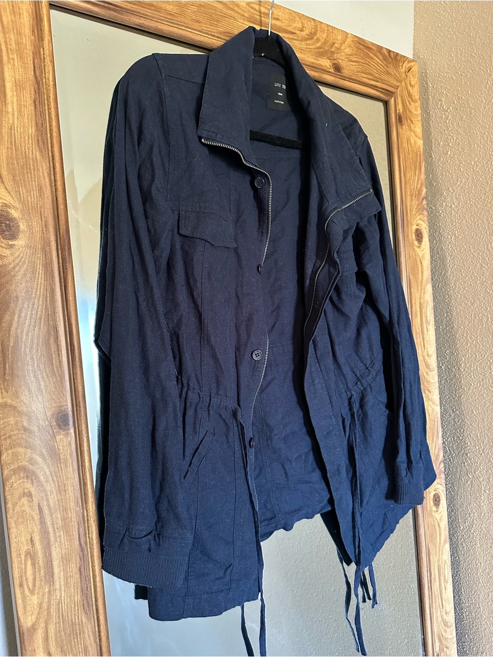 Navy linen Utility Jacket with Drawstring Waist